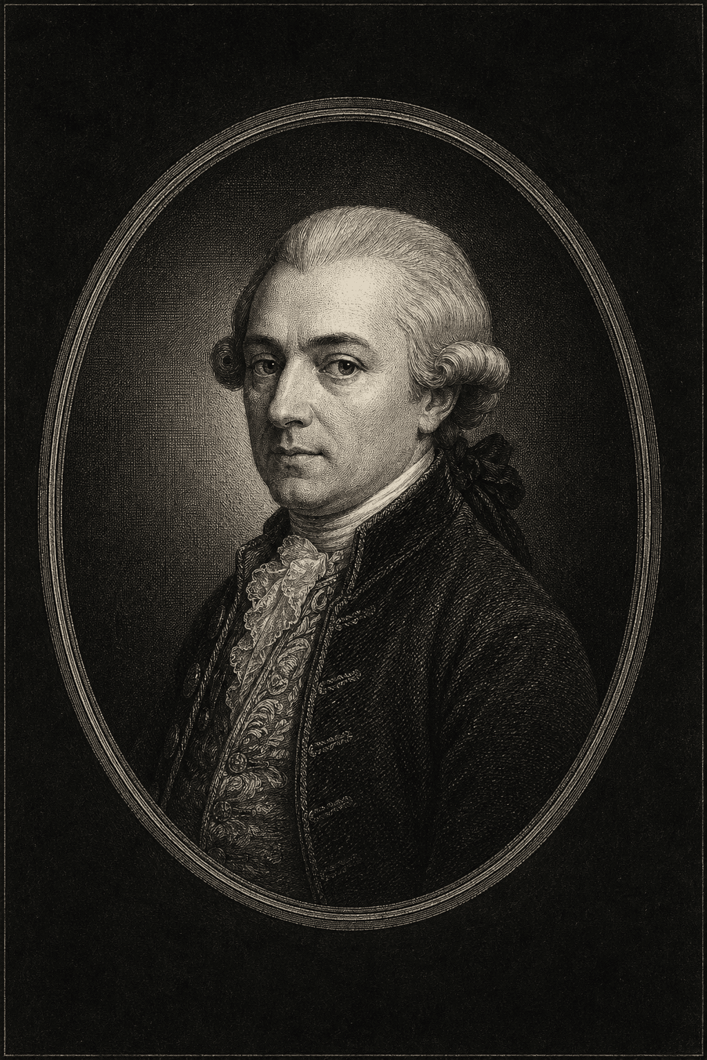 Engraved portrait of an eighteenth-century enlightenment scholar